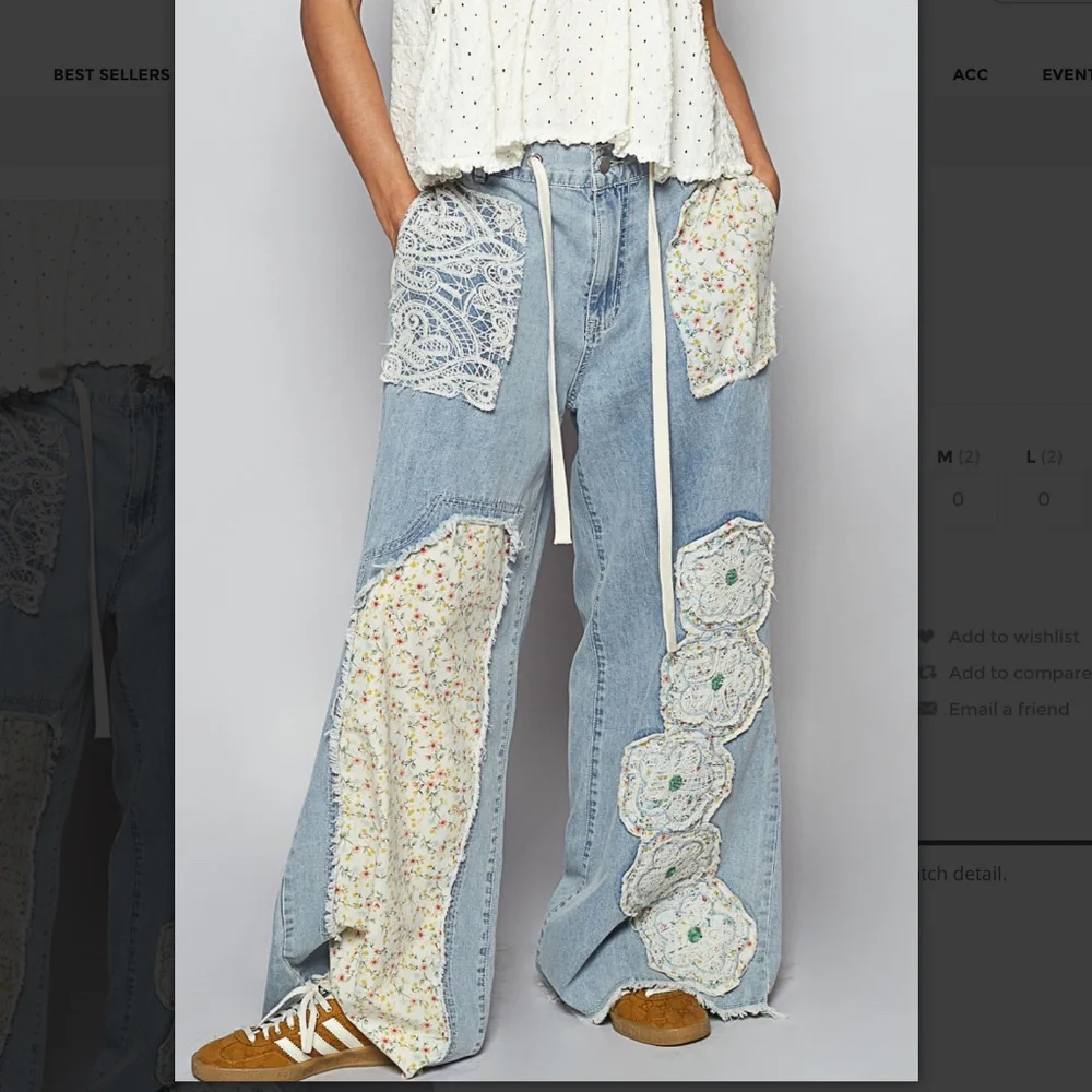 POL “ Melbourne “ POL Relaxed Fit Denim Pants with Floral Patch Detail SR10